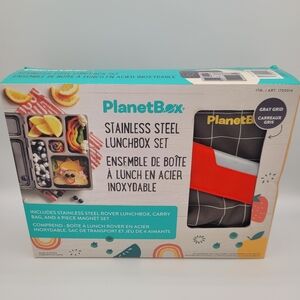 NWT PlanetBox Rover Stainless Steel Lunch Box Set Grey Grid Pattern